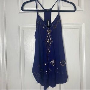 NWOT EXPRESS Tank Top Blue Grey Sequins Spaghetti Straps Sparkly Sleeveless